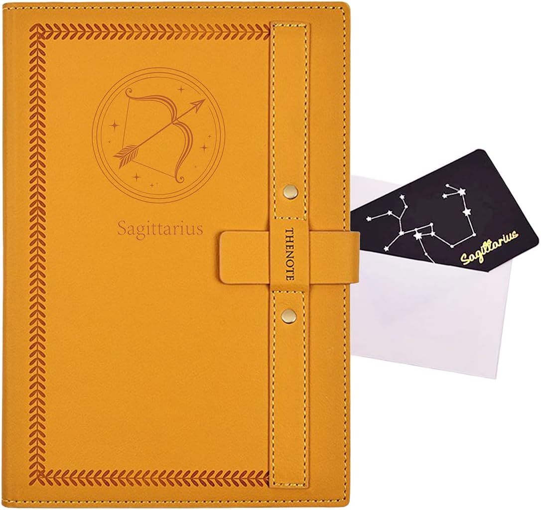 Sagittarius zodiac gift journal — A5 PU leather constellation notebook with greeting card