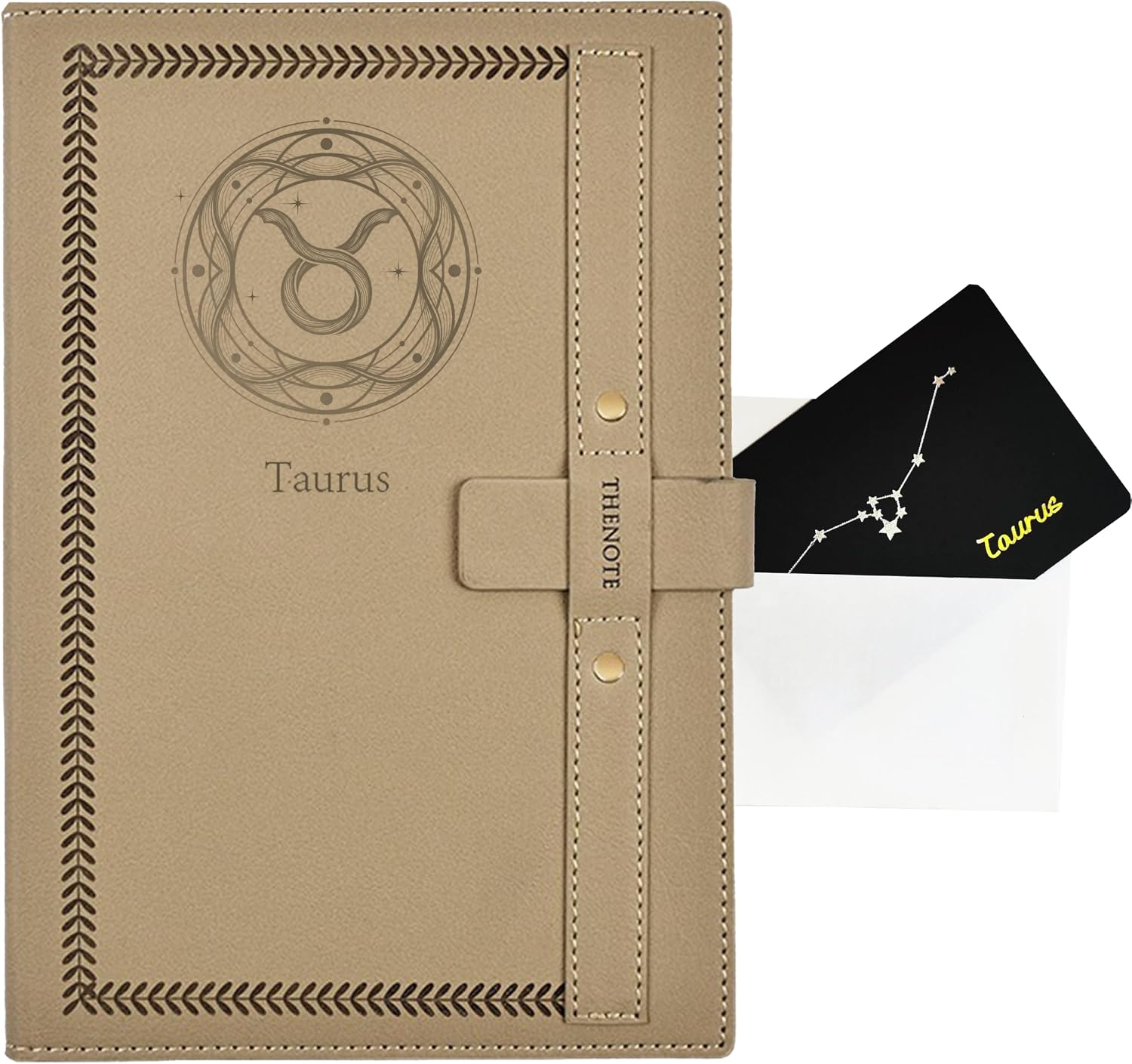 Taurus zodiac gift journal — A5 PU leather constellation notebook with greeting card